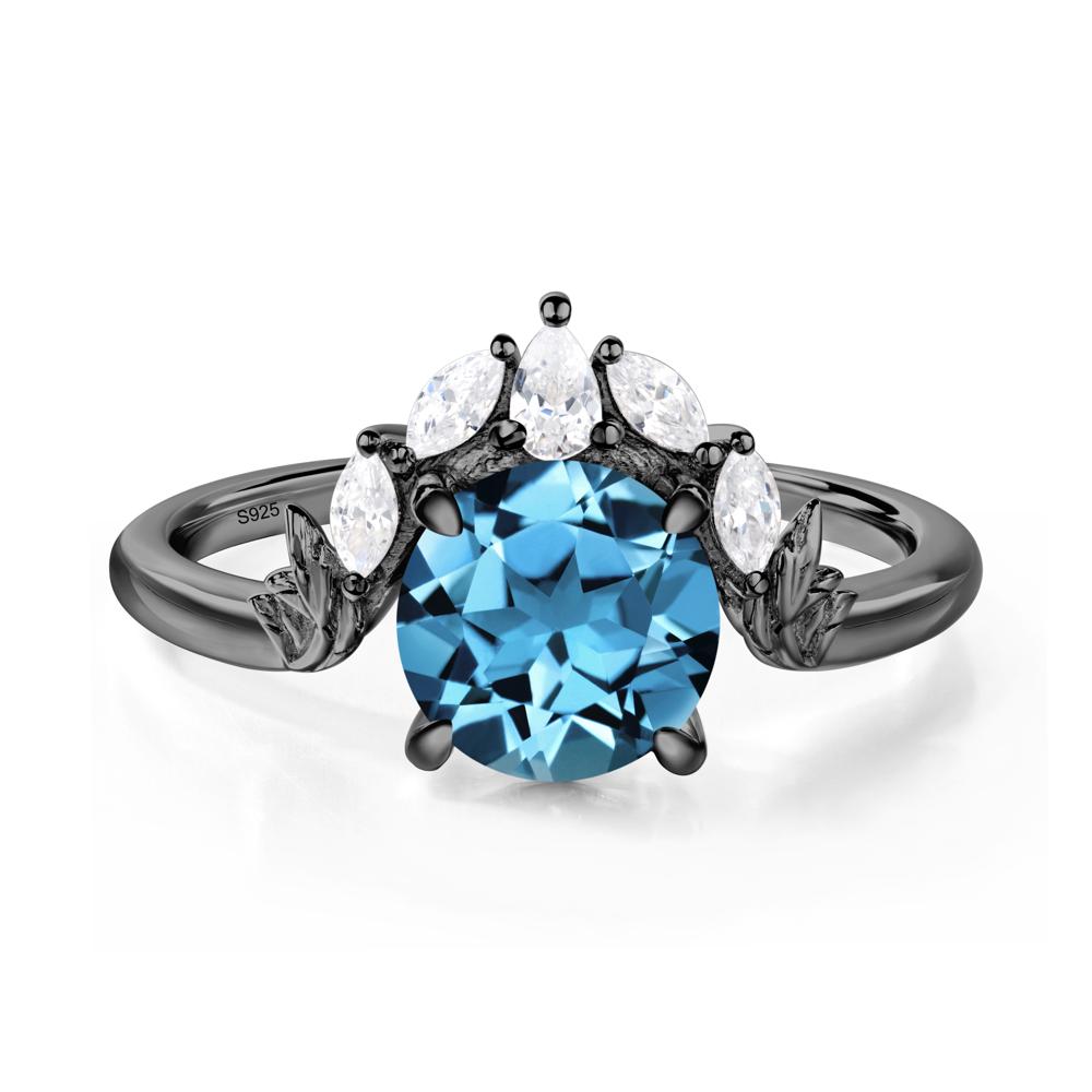 Swiss Blue Topaz Ring with Marquise Side Stone - LUO Jewelry #metal_black finish sterling silver