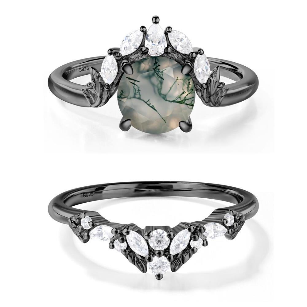 Moss Agate Ring with Marquise Side Stone - LUO Jewelry #metal_xxxxx