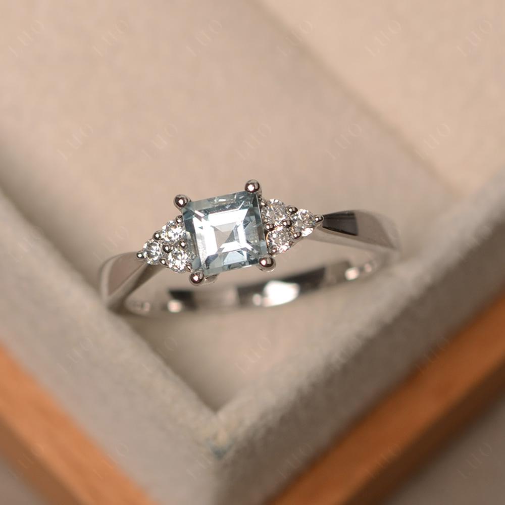 Square Cut Aquamarine Petite Ring - LUO Jewelry 