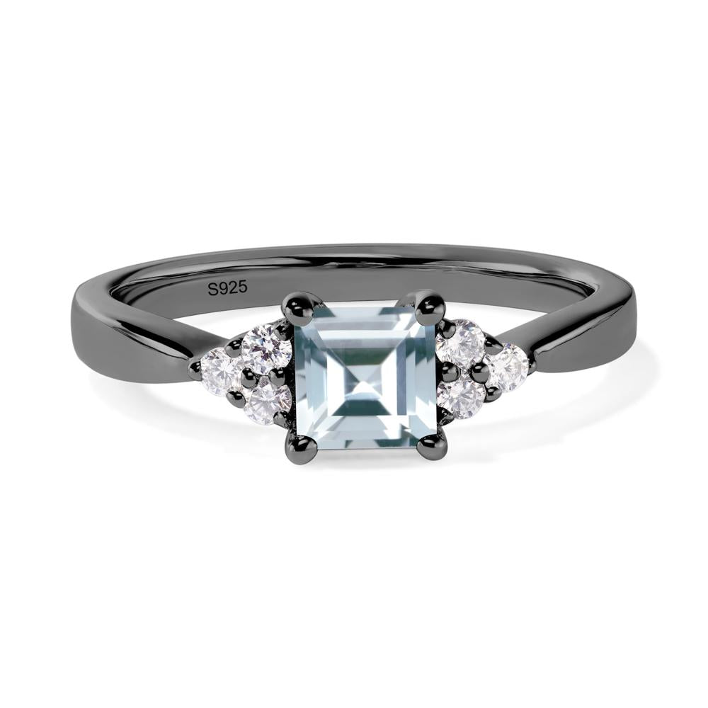 Square Cut Aquamarine Petite Ring - LUO Jewelry #metal_black finish sterling silver