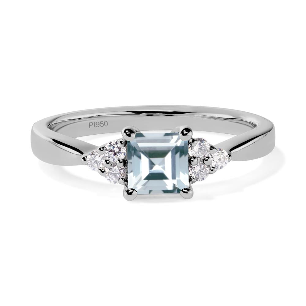 Square Cut Aquamarine Petite Ring - LUO Jewelry #metal_platinum