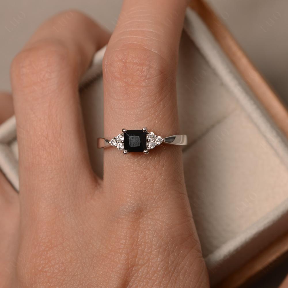 Princess Cut Black Spinel Petite Ring - LUO Jewelry 