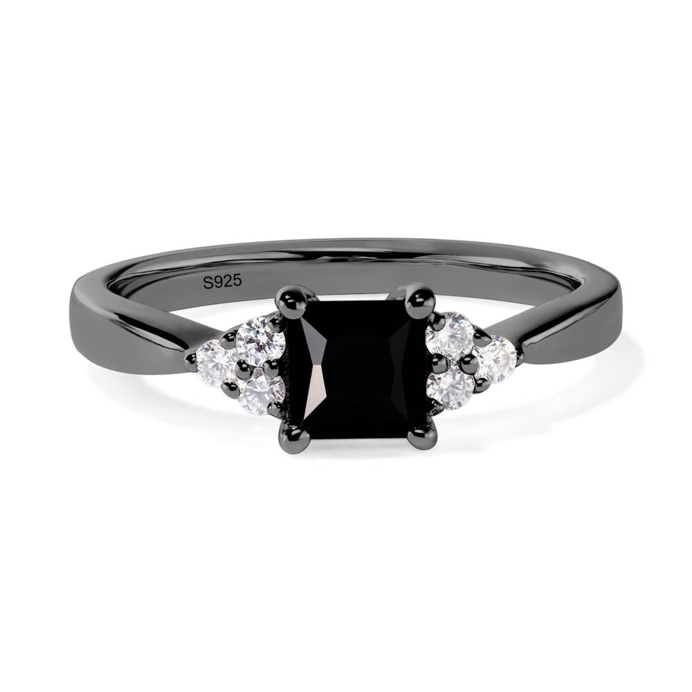 Princess Cut Black Spinel Petite Ring - LUO Jewelry #metal_black finish sterling silver