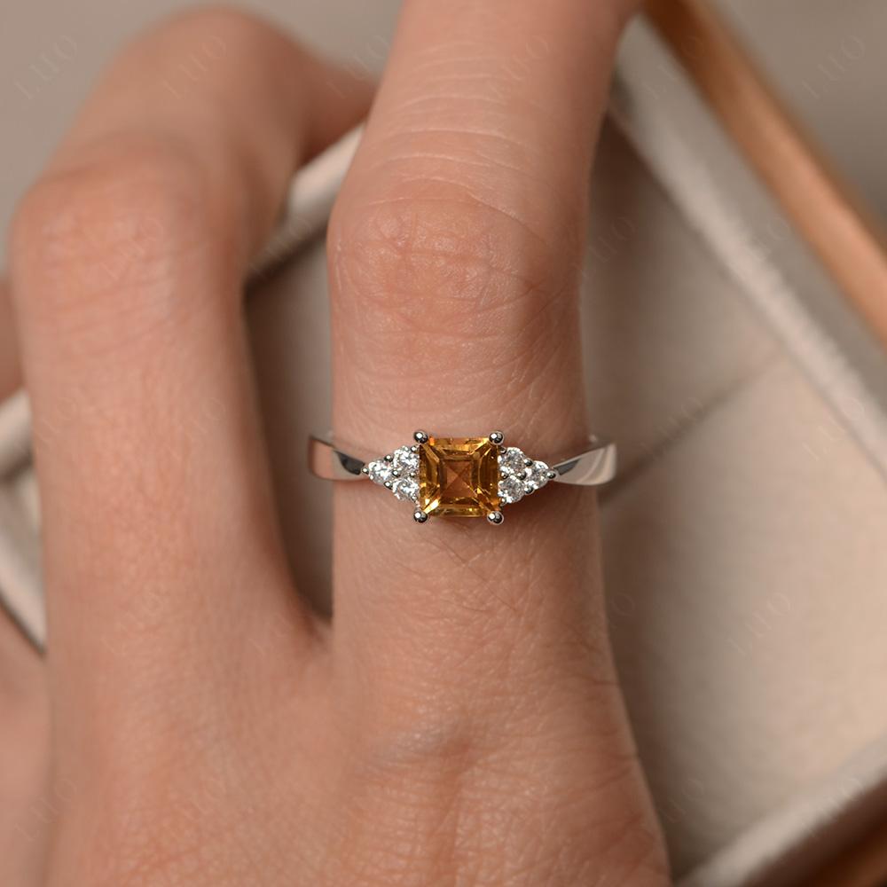 Square Cut Citrine Petite Ring - LUO Jewelry 