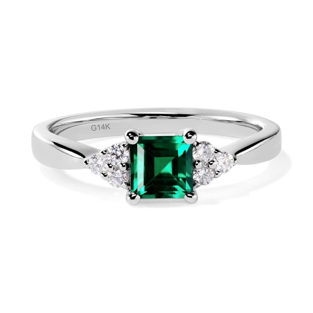 Square Cut Emerald Petite Ring - LUO Jewelry #metal_14k white gold