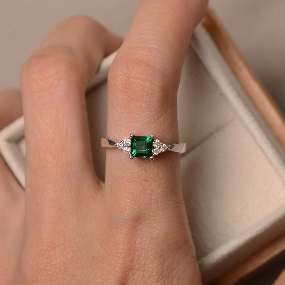 Square Cut Emerald Petite Ring - LUO Jewelry 