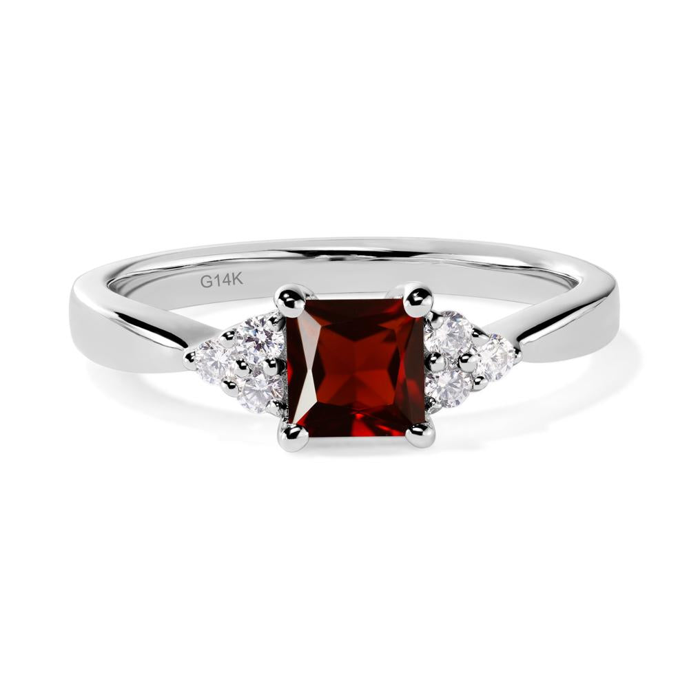 Princess Cut Garnet Petite Ring - LUO Jewelry #metal_14k white gold