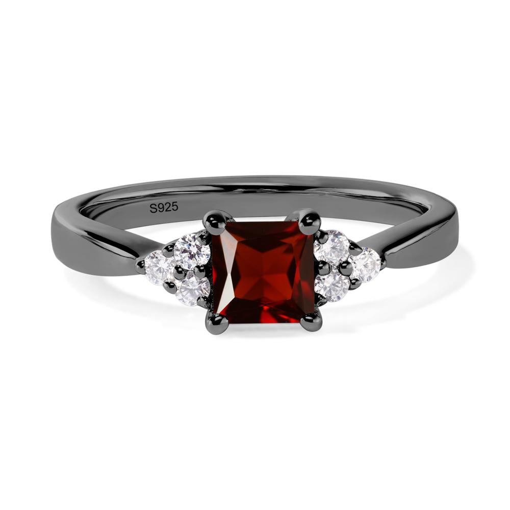 Princess Cut Garnet Petite Ring - LUO Jewelry #metal_black finish sterling silver