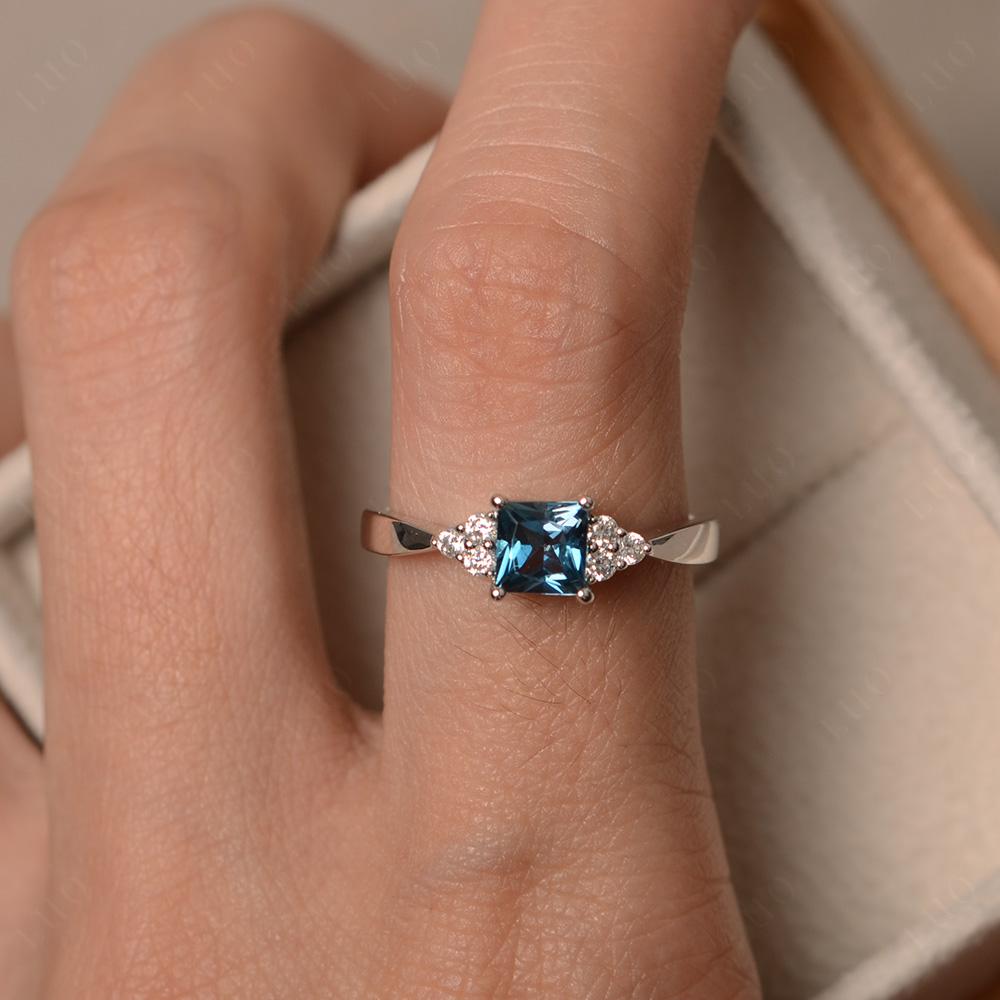 Princess Cut London Blue Topaz Petite Ring - LUO Jewelry 