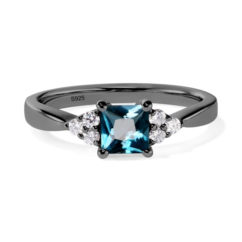 Princess Cut London Blue Topaz Petite Ring - LUO Jewelry #metal_black finish sterling silver