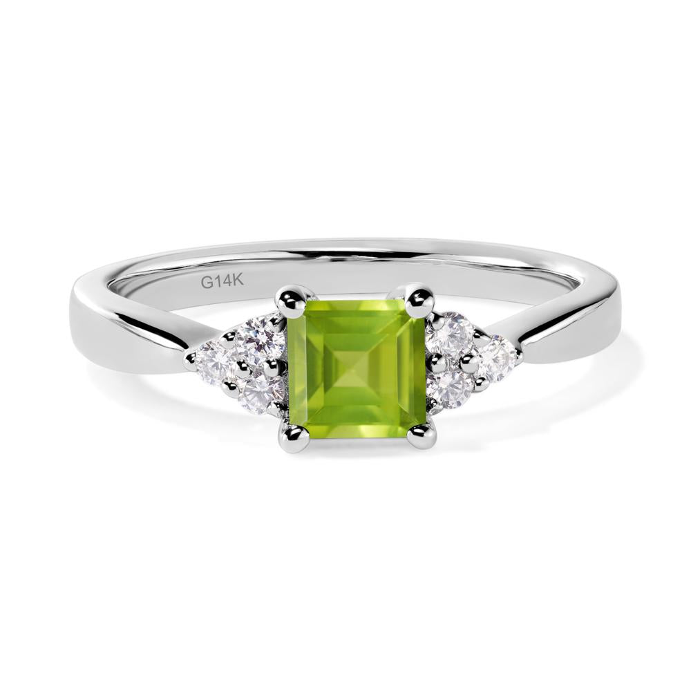 Square Cut Peridot Petite Ring - LUO Jewelry #metal_14k white gold