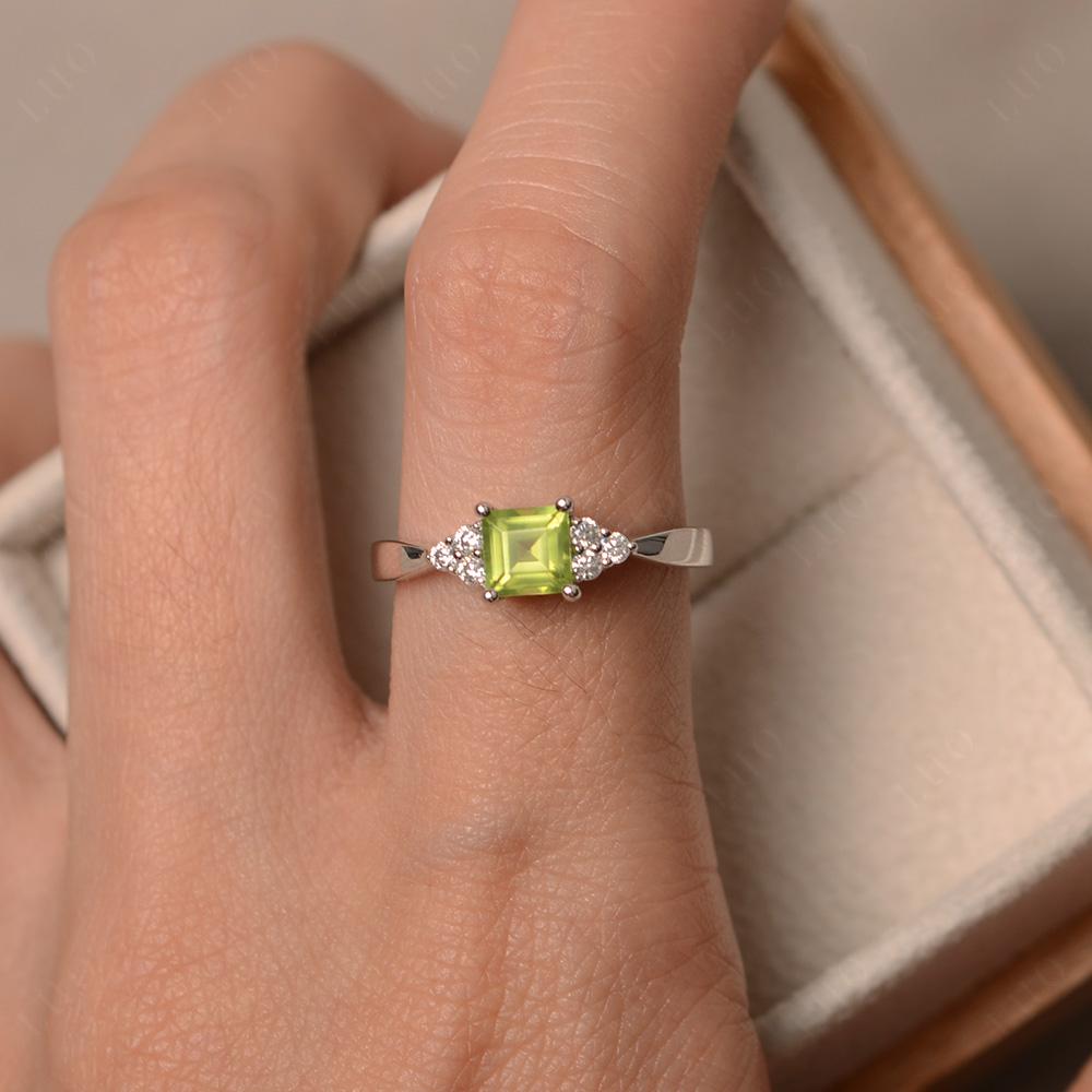 Square Cut Peridot Petite Ring - LUO Jewelry 