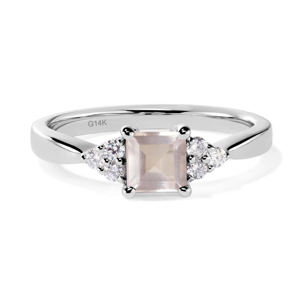 Square Cut Rose Quartz Petite Ring - LUO Jewelry #metal_14k white gold