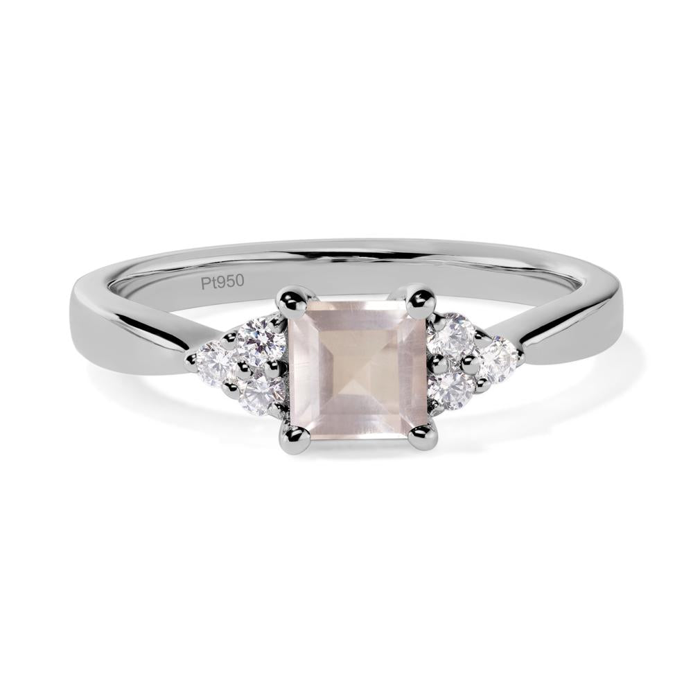 Square Cut Rose Quartz Petite Ring - LUO Jewelry #metal_platinum