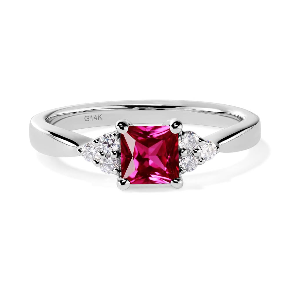 Princess Cut Ruby Petite Ring - LUO Jewelry #metal_14k white gold