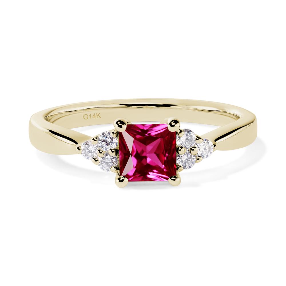 Princess Cut Ruby Petite Ring - LUO Jewelry #metal_14k yellow gold