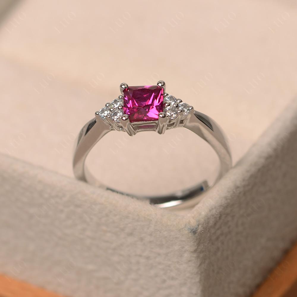 Princess Cut Ruby Petite Ring - LUO Jewelry 