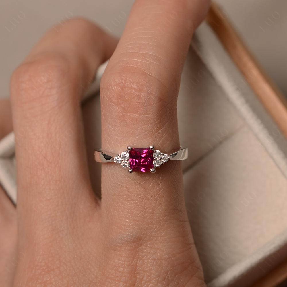 Princess Cut Ruby Petite Ring - LUO Jewelry 