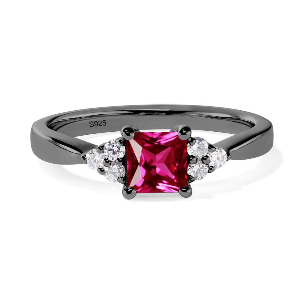 Princess Cut Ruby Petite Ring - LUO Jewelry #metal_black finish sterling silver