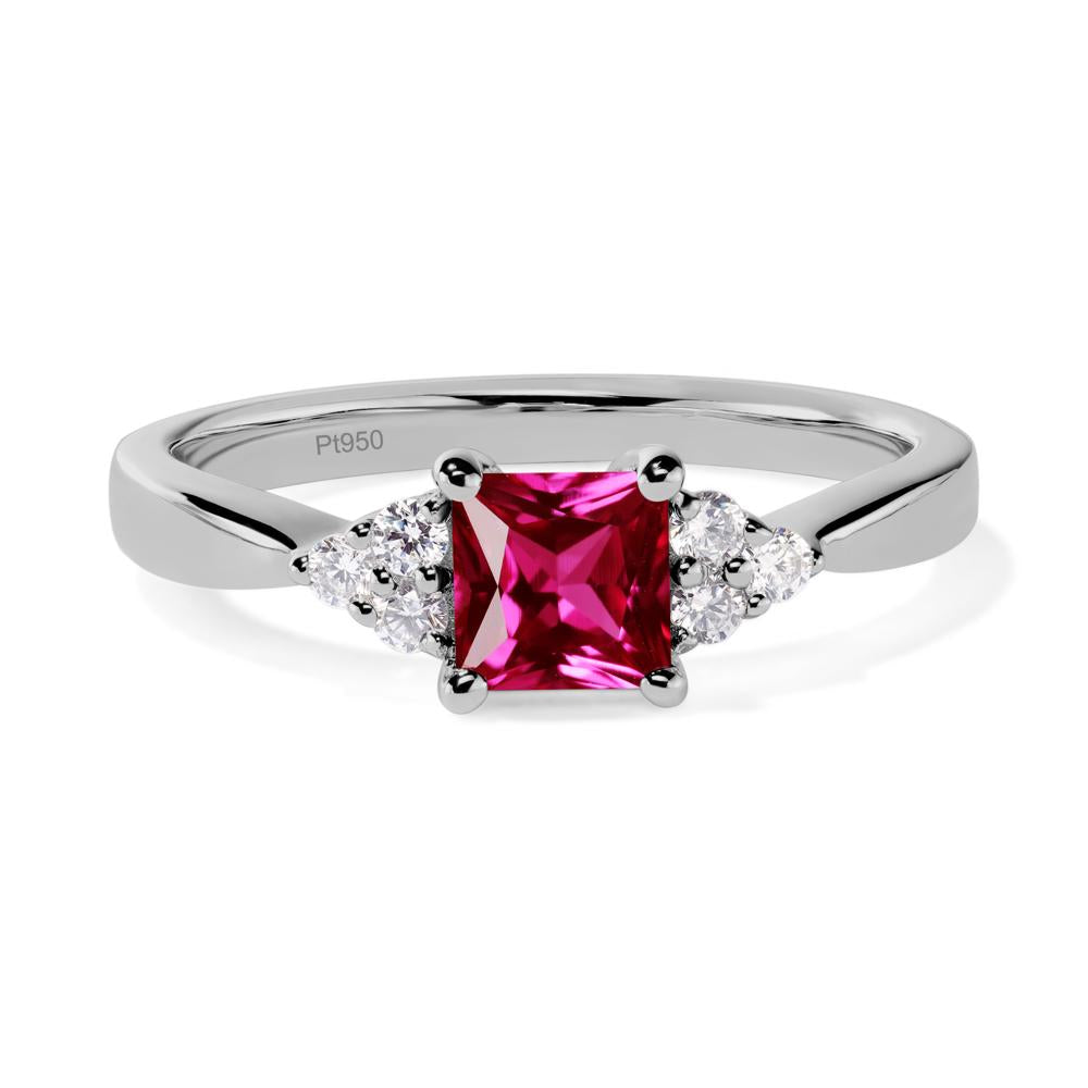 Princess Cut Ruby Petite Ring - LUO Jewelry #metal_platinum