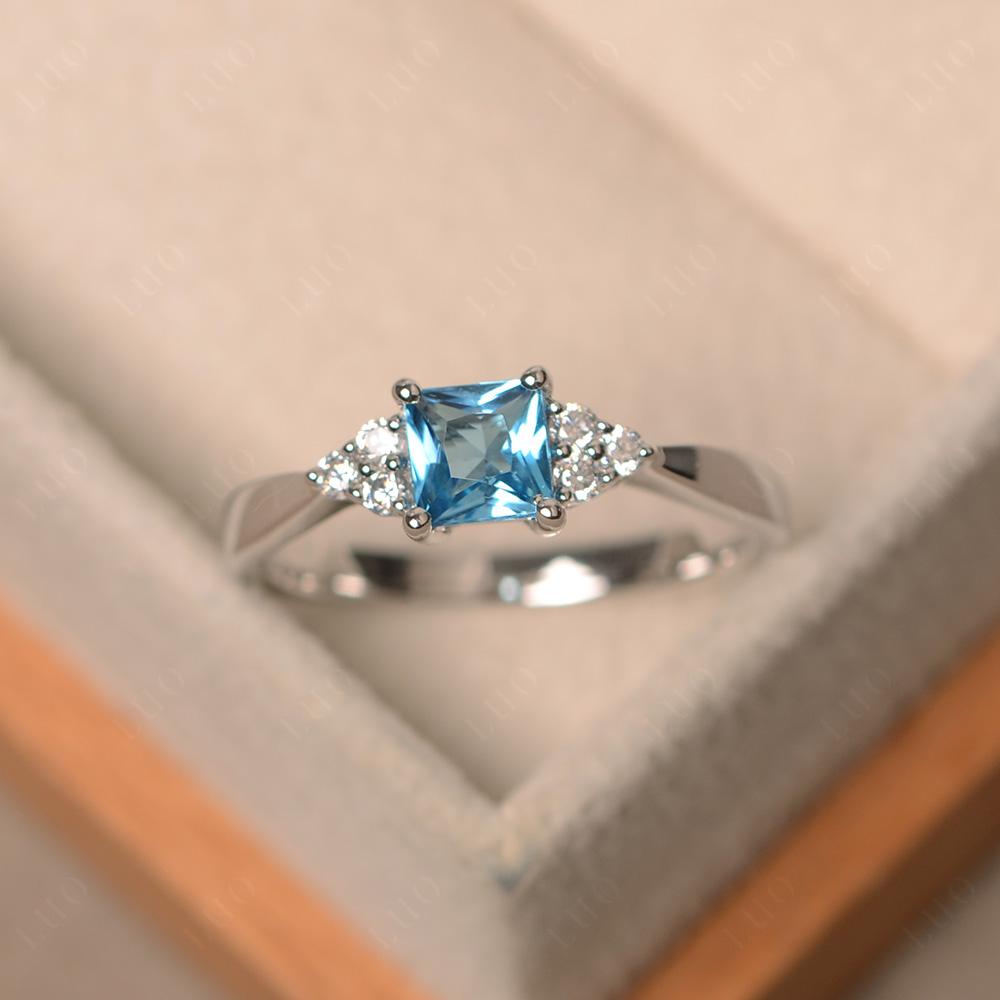 Princess Cut Swiss Blue Topaz Petite Ring - LUO Jewelry 