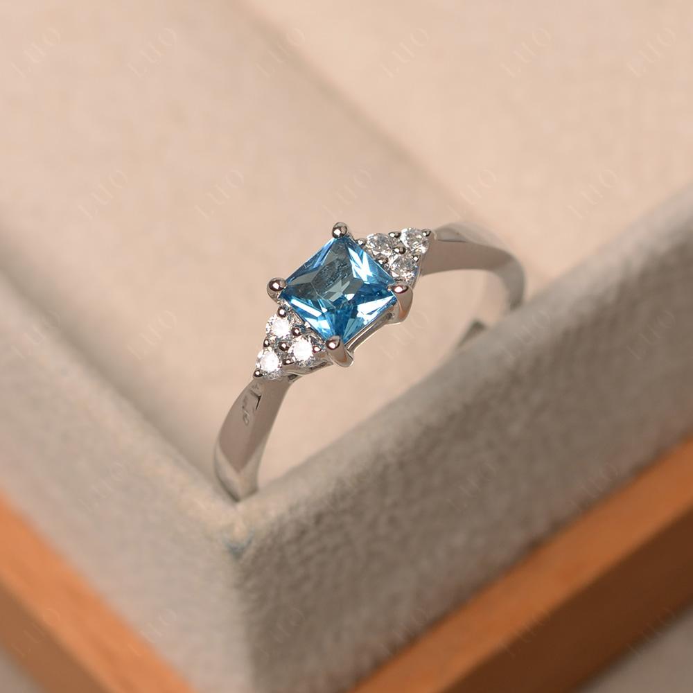 Princess Cut Swiss Blue Topaz Petite Ring - LUO Jewelry 