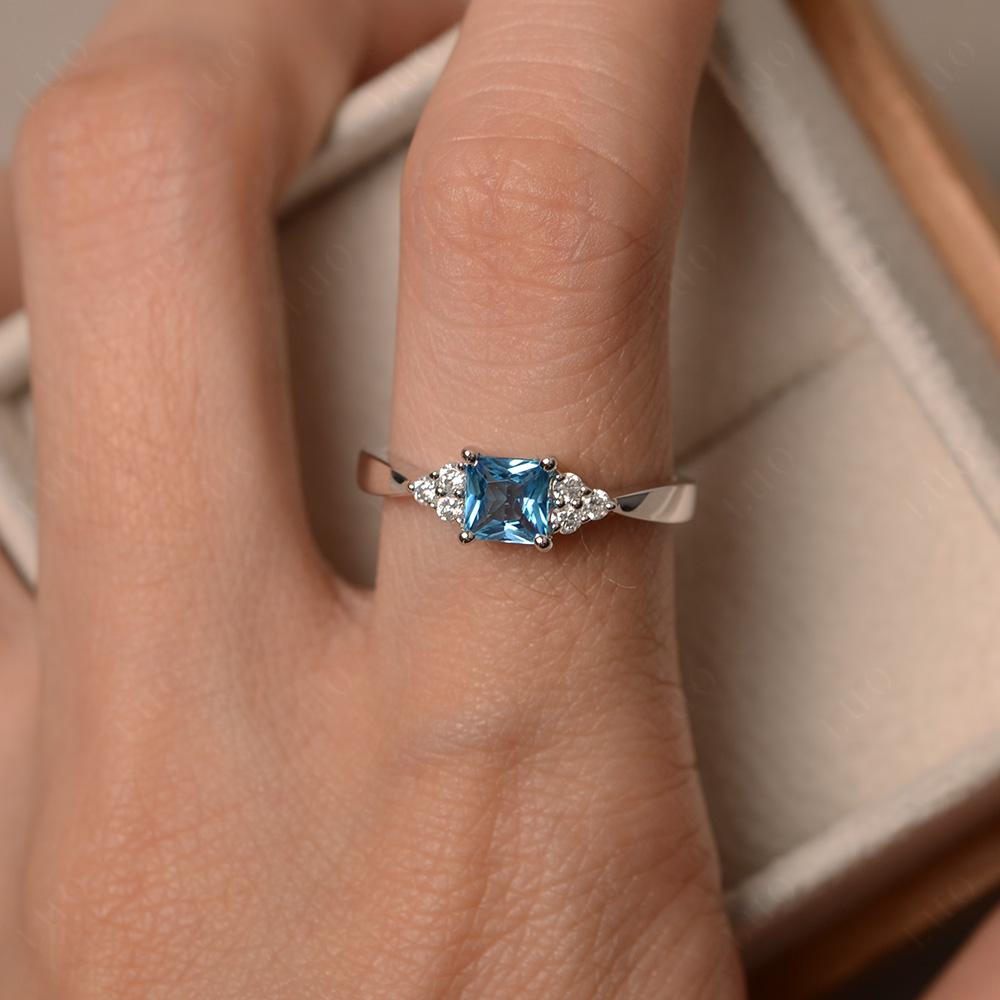 Princess Cut Swiss Blue Topaz Petite Ring - LUO Jewelry 