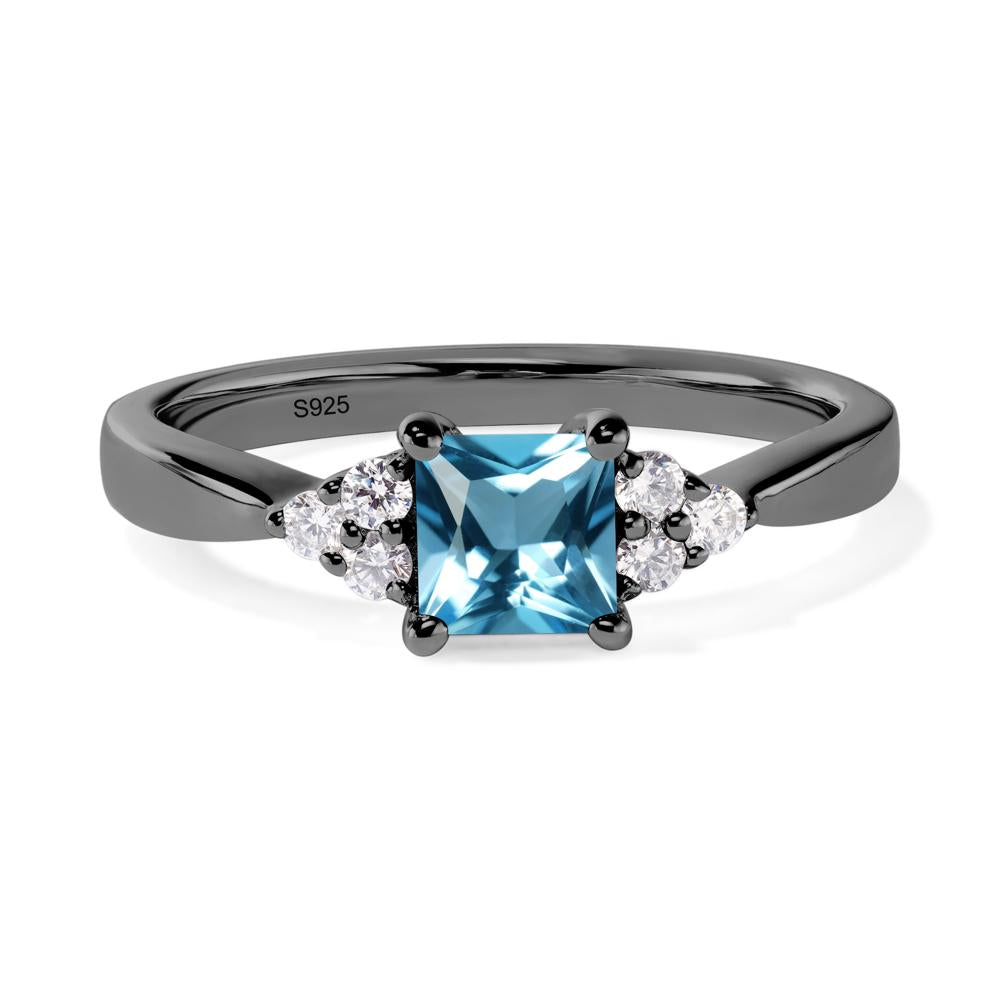 Princess Cut Swiss Blue Topaz Petite Ring - LUO Jewelry #metal_black finish sterling silver