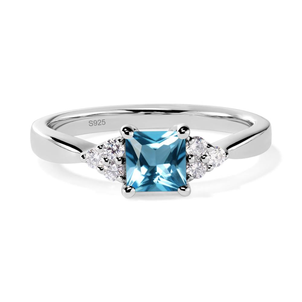 Swiss blue topaz ring white gold wedding ring for women princess cut blue hotsell gemstone ring