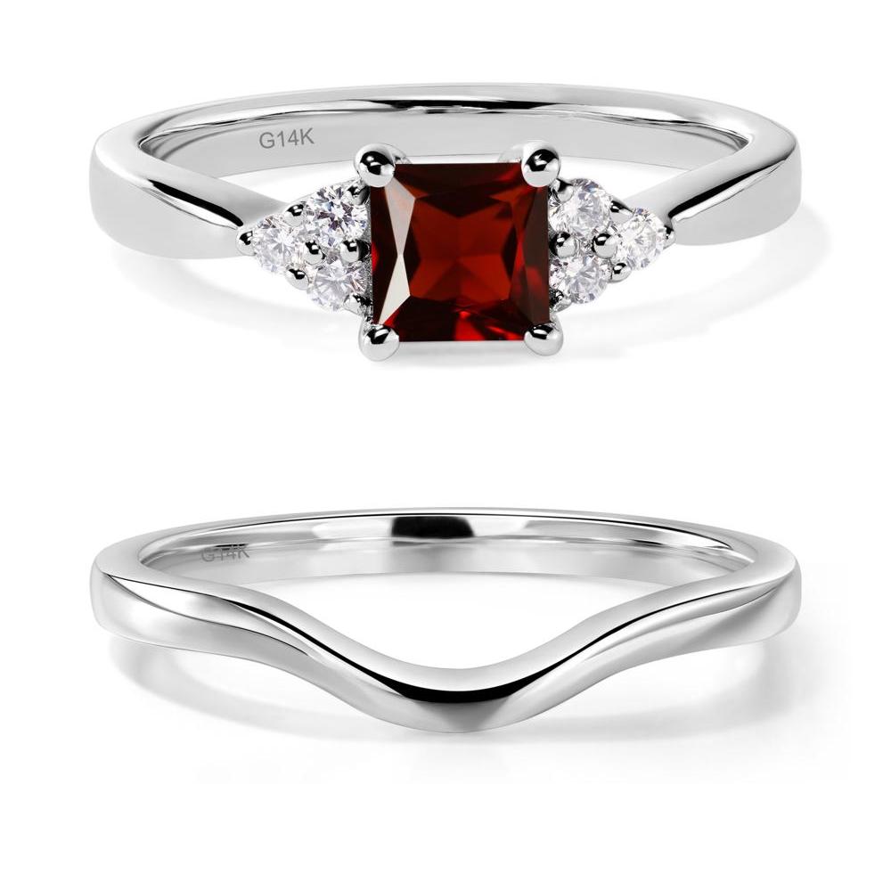 Princess Cut Garnet Petite Ring - LUO Jewelry #metal_14k white gold