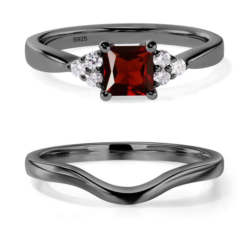 Princess Cut Garnet Petite Ring - LUO Jewelry #metal_black finish sterling silver