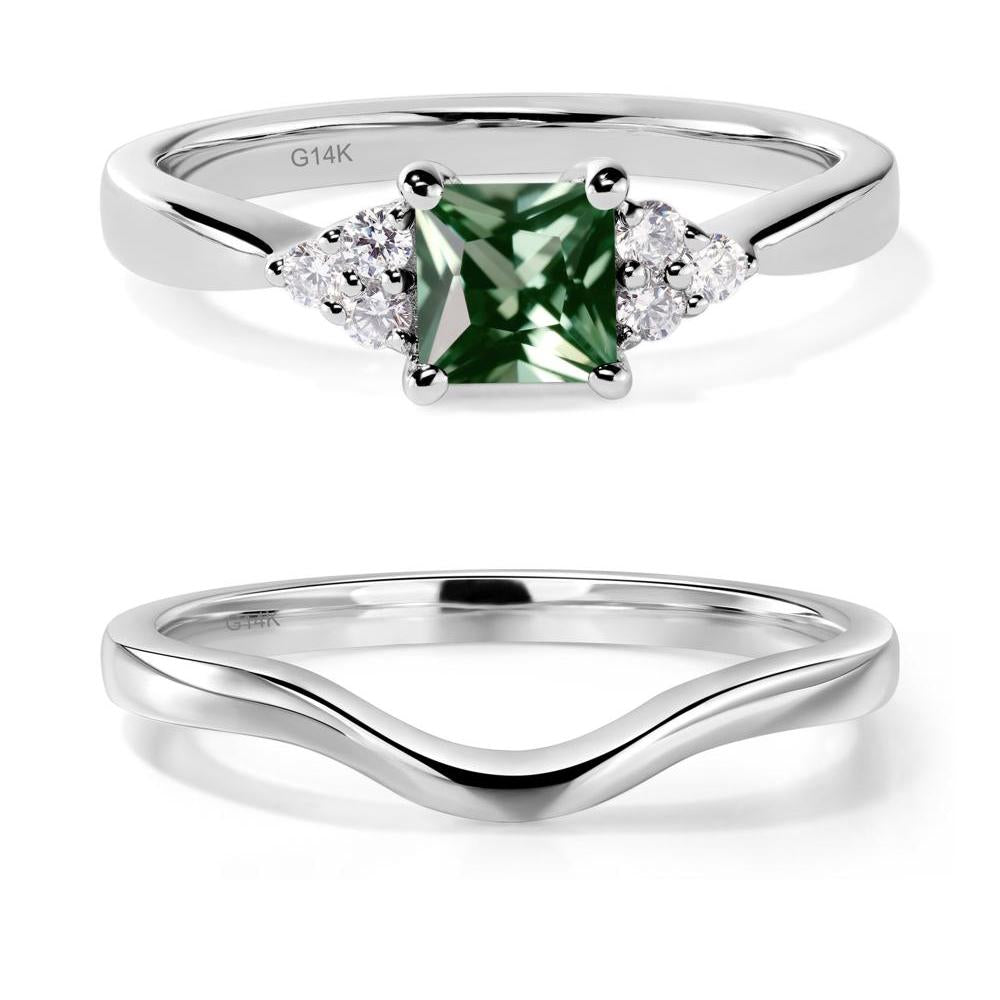 Princess Cut Green Sapphire Petite Ring - LUO Jewelry #metal_14k white gold