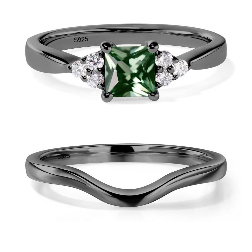 Princess Cut Green Sapphire Petite Ring - LUO Jewelry #metal_black finish sterling silver