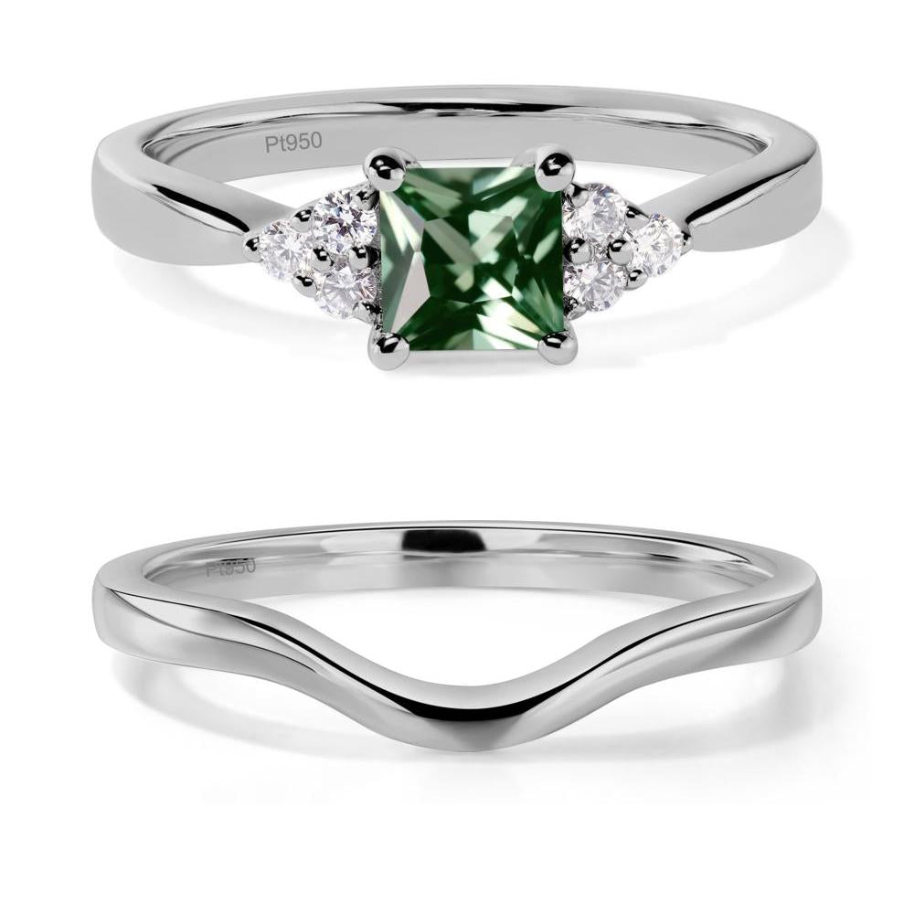 Princess Cut Green Sapphire Petite Ring - LUO Jewelry #metal_platinum