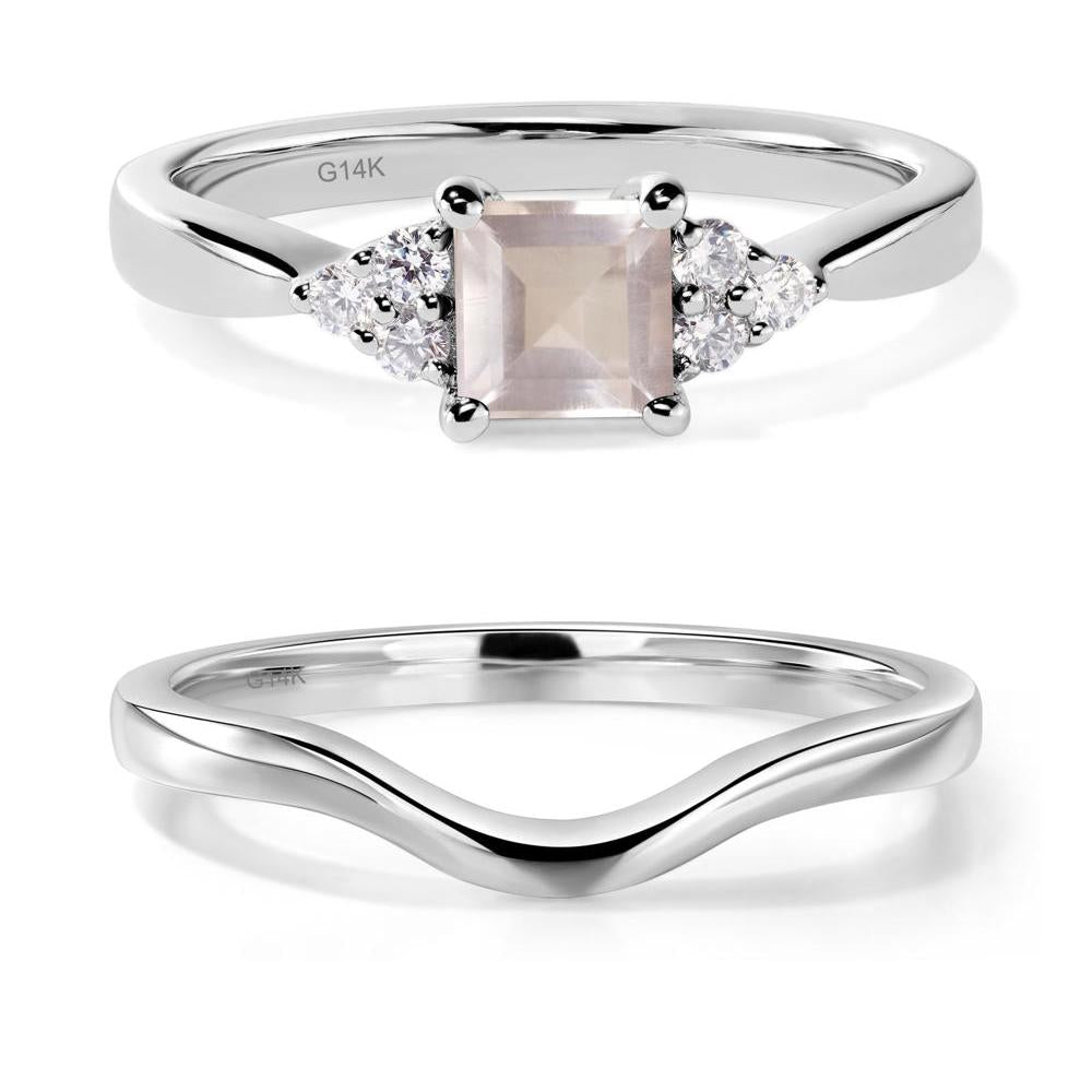 Square Cut Rose Quartz Petite Ring - LUO Jewelry #metal_14k white gold