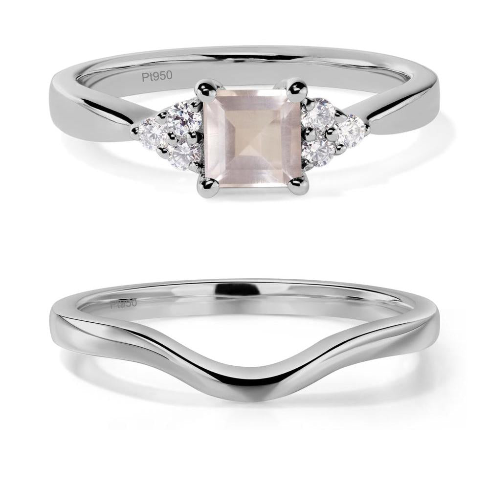 Square Cut Rose Quartz Petite Ring - LUO Jewelry #metal_platinum