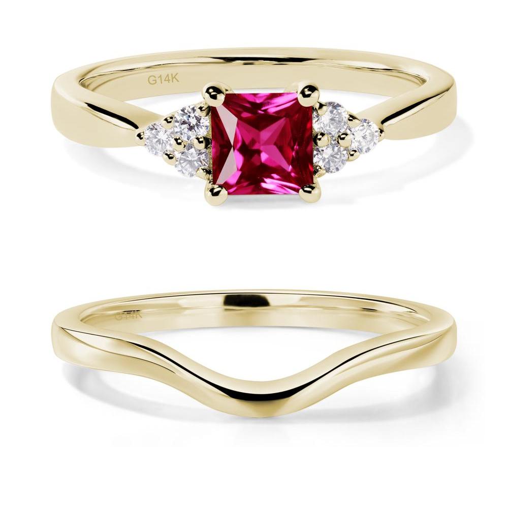 Princess Cut Ruby Petite Ring - LUO Jewelry #metal_14k yellow gold