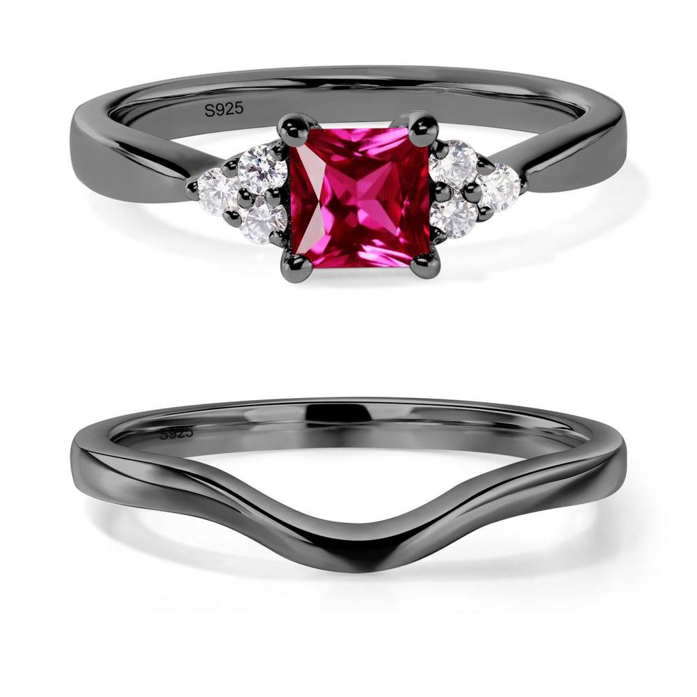 Princess Cut Ruby Petite Ring - LUO Jewelry #metal_black finish sterling silver