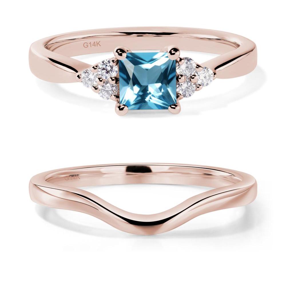 Princess Cut Swiss Blue Topaz Petite Ring - LUO Jewelry #metal_14k rose gold