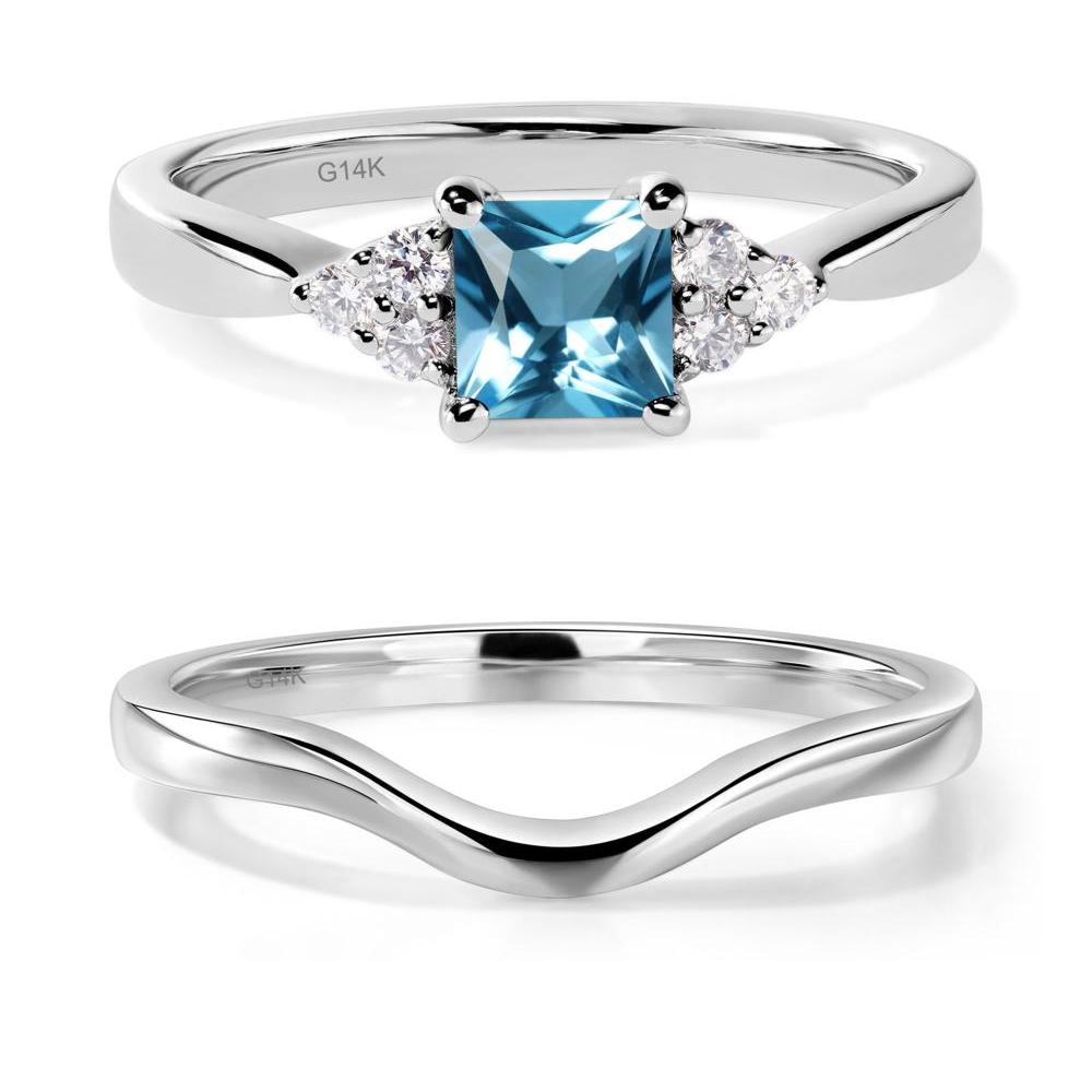 Princess Cut Swiss Blue Topaz Petite Ring - LUO Jewelry #metal_14k white gold