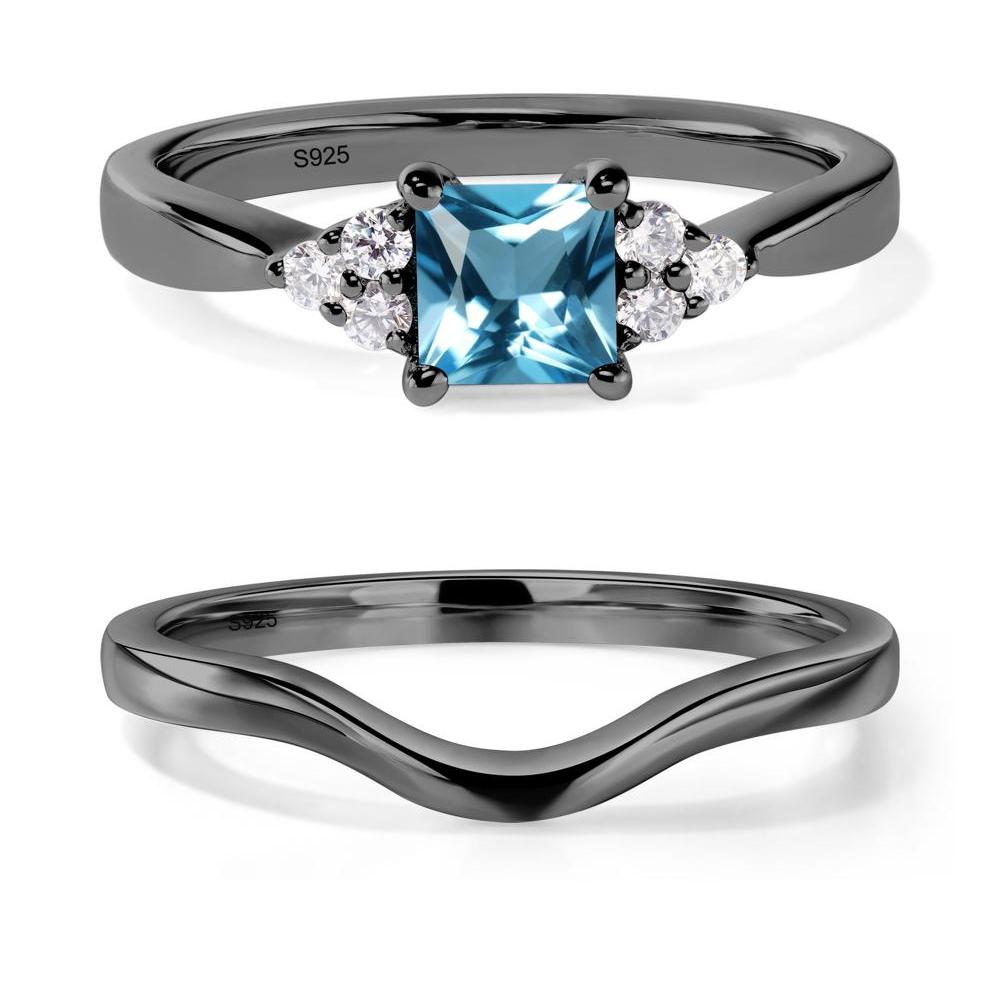 Princess Cut Swiss Blue Topaz Petite Ring - LUO Jewelry #metal_black finish sterling silver