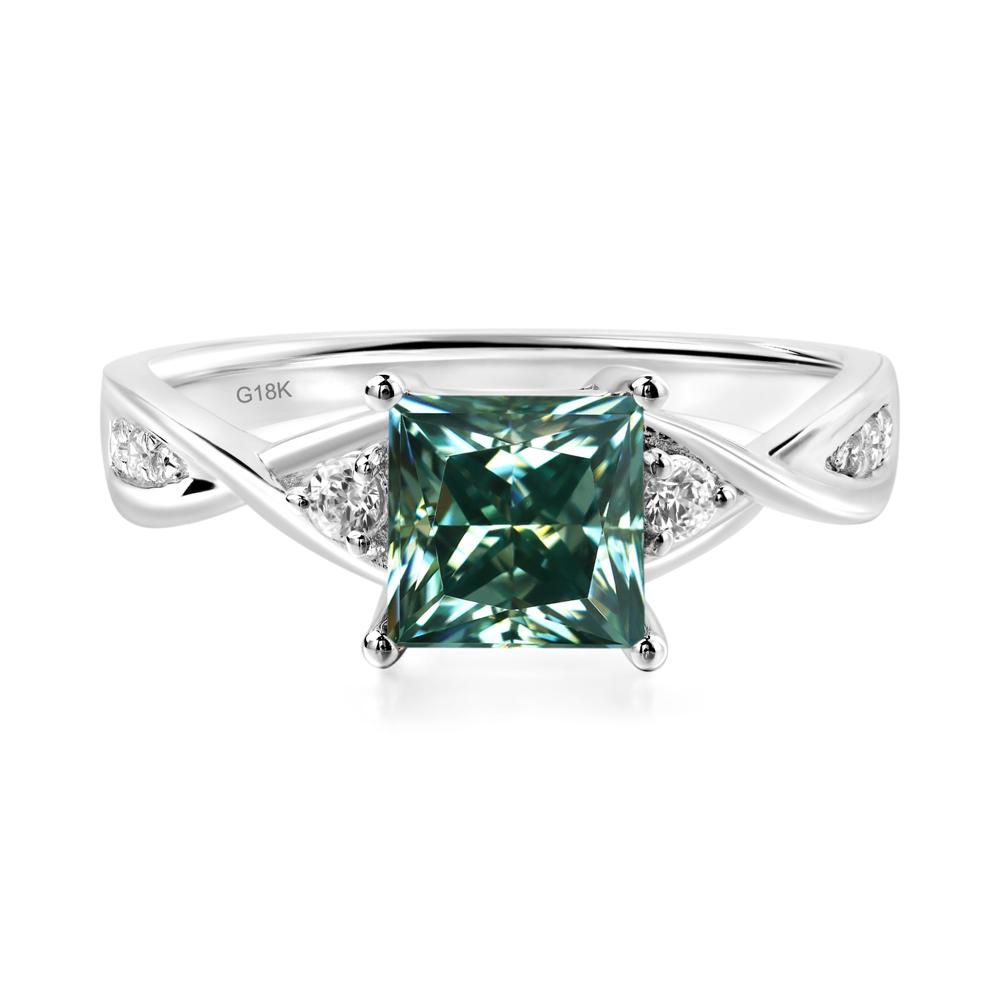 Green Moissanite Princess Cut Twist Engagement Ring - LUO Jewelry #metal_18k white gold