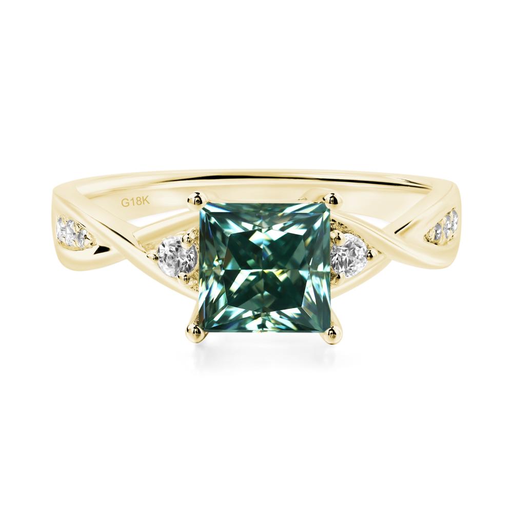 Green Moissanite Princess Cut Twist Engagement Ring - LUO Jewelry #metal_18k yellow gold