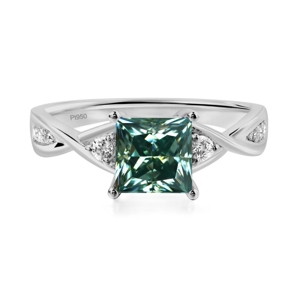 Green Moissanite Princess Cut Twist Engagement Ring - LUO Jewelry #metal_platinum