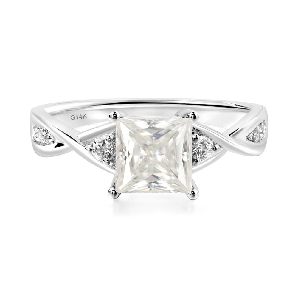 Princess Cut Moissanite Twist Ring - LUO Jewelry #metal_14k white gold