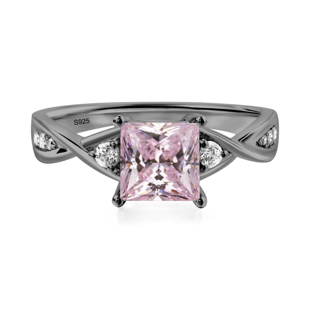 Pink Cubic Zirconia Princess Cut Twist Engagement Ring - LUO Jewelry #metal_black finish sterling silver