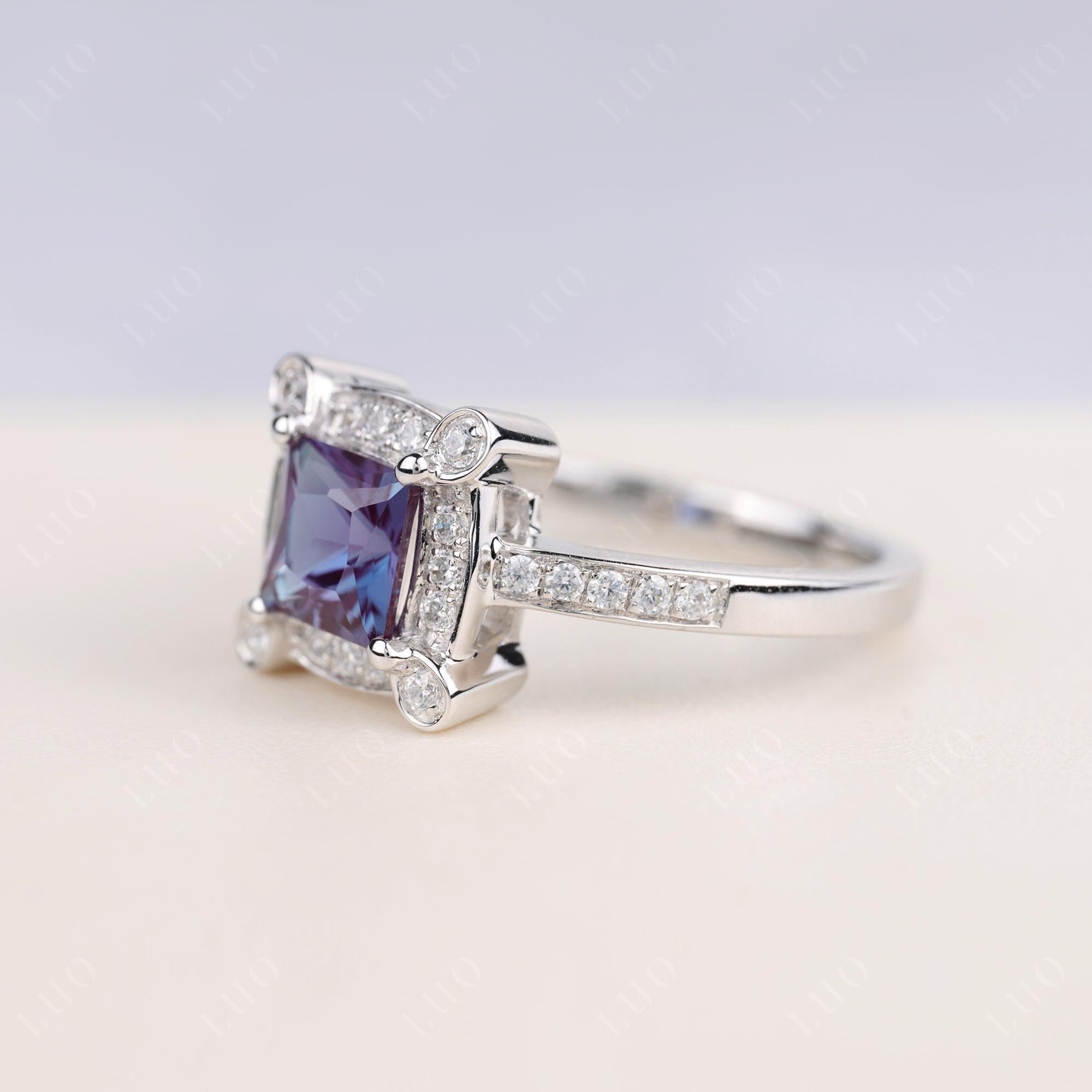 Princess Cut Alexandrite Halo Statement Ring - LUO Jewelry 