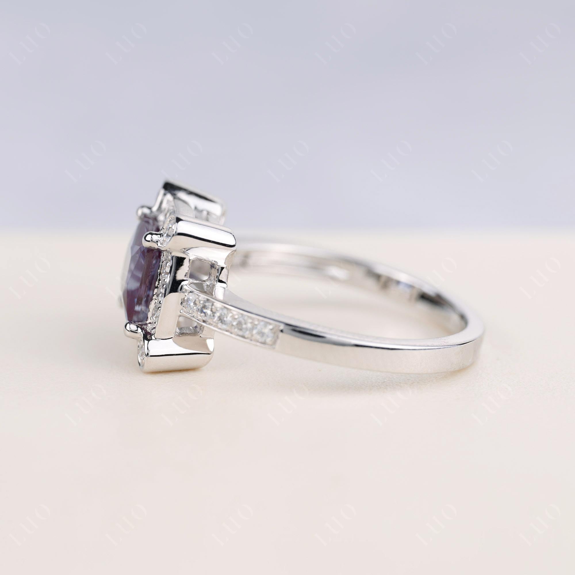 Princess Cut Alexandrite Halo Statement Ring - LUO Jewelry 