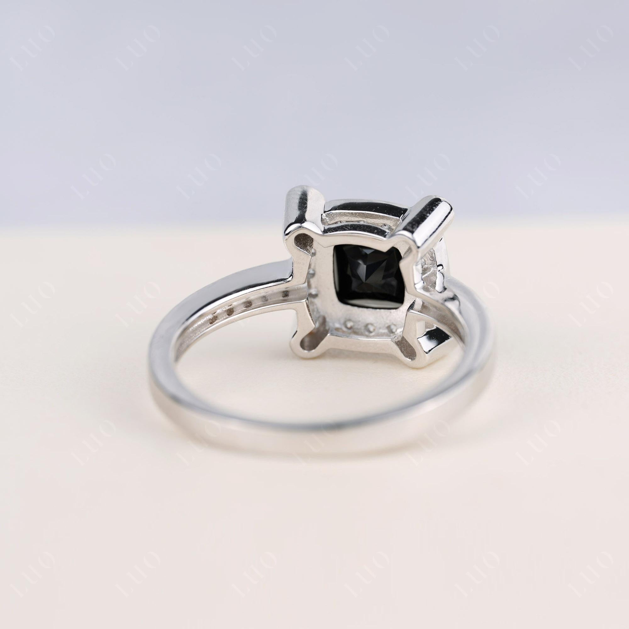 Princess Cut Black Spinel Halo Statement Ring - LUO Jewelry 