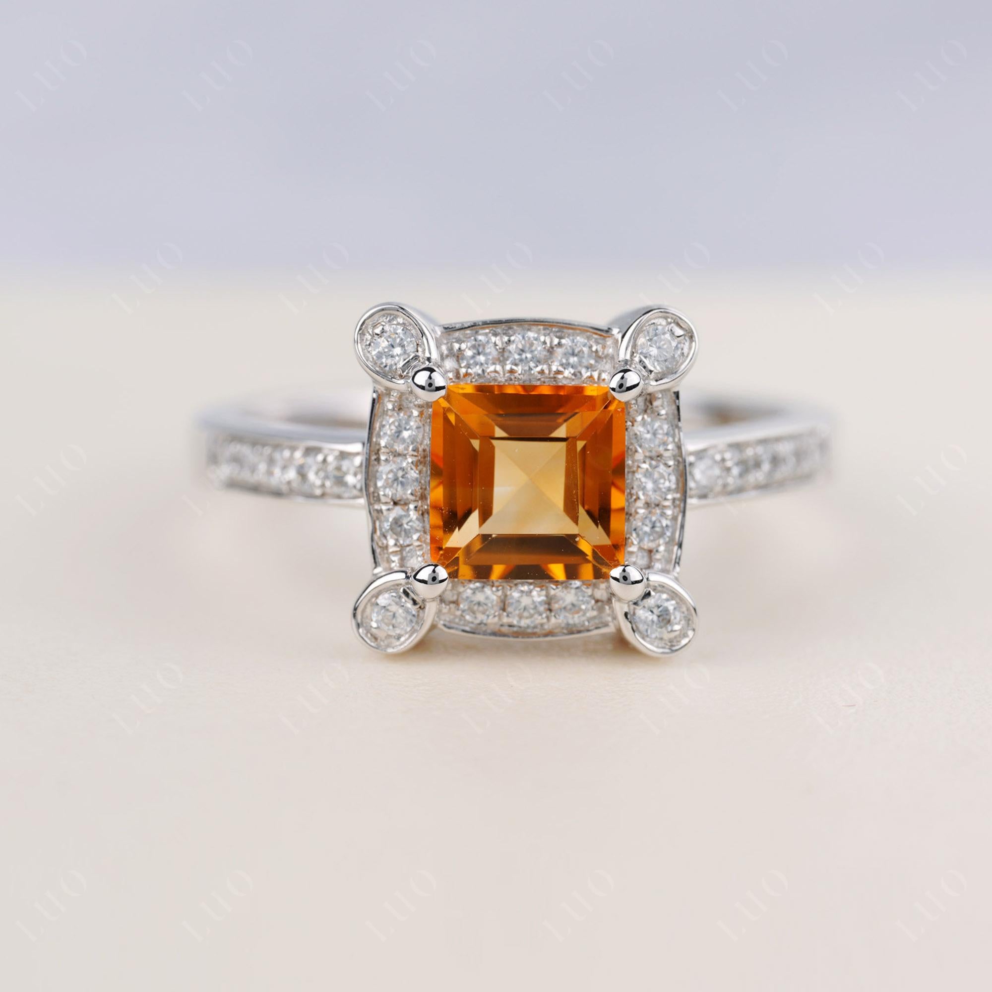 Princess Cut Citrine Halo Statement Ring - LUO Jewelry 